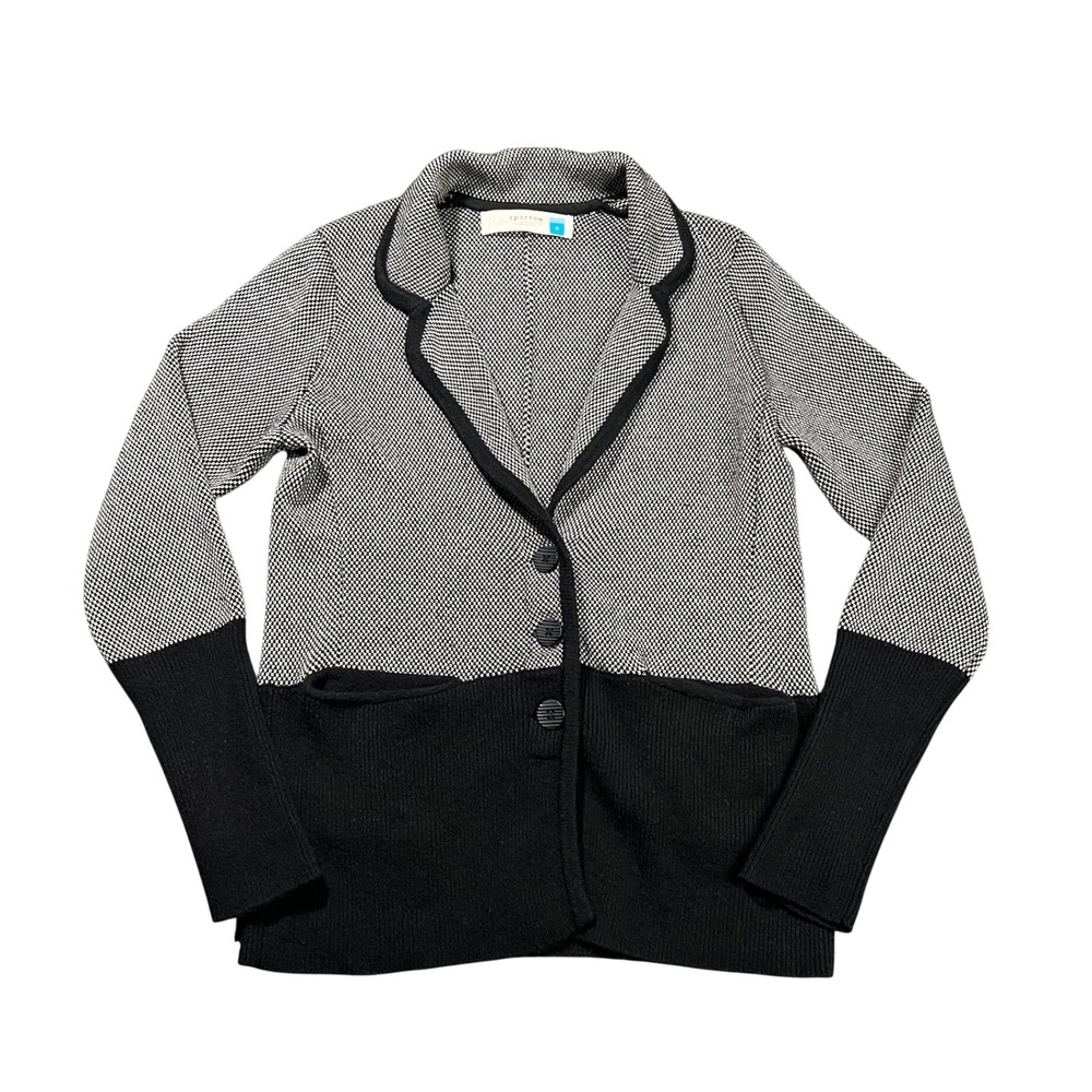Sparrow Anthropologie Women's Small Lambswool Knit Blazer Cardigan Black/White